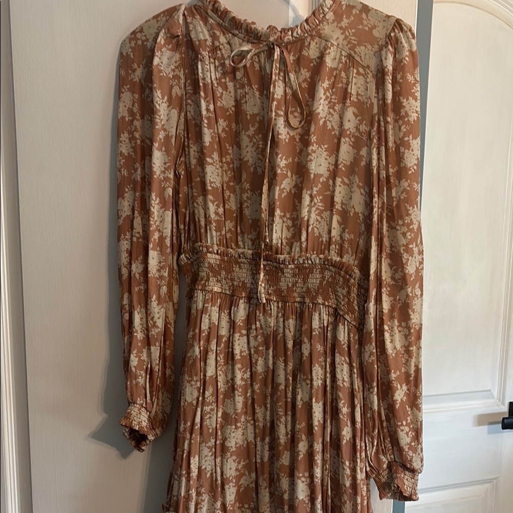 Blu Pepper Long Sleeve Floral Maxi Dress in Tan and Cream